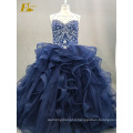 ED Bridal Ball Gown Beaded Real Picture Sleeveless Lace-Up Back Blue Organza Quinceanera Dress